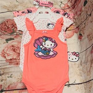 Hello Kitty Baby Girl 3 Coral Pink Bodysuits Set Mermaid 18 Months NWT